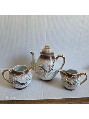 Vintage Mid-century Japanese Satsuma Porcelain Moriage Dragonware Tea Set